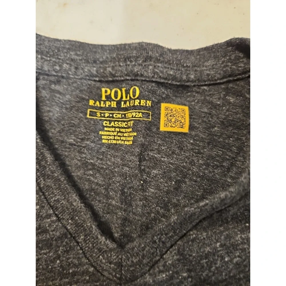 Polo Ralph Lauren V-neck Classic Fit T Shirt Size Small Charcoal White Logo(1359